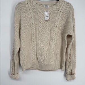 J.Crew Cable Knit Sweater Cream 100% Cotton Size Medium NWT